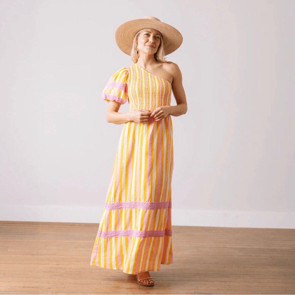NWOT Sunshine Tienda Linen Dress - 100% Linen, Large, Puff Sleeve, Maxi